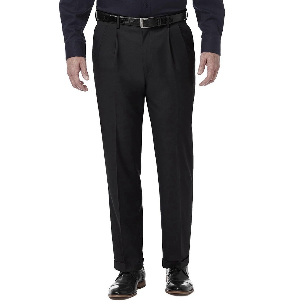 Savane Comfort Plus Mens Black Pleated Dress Pants 36x29 Cuffed Expandable Waist